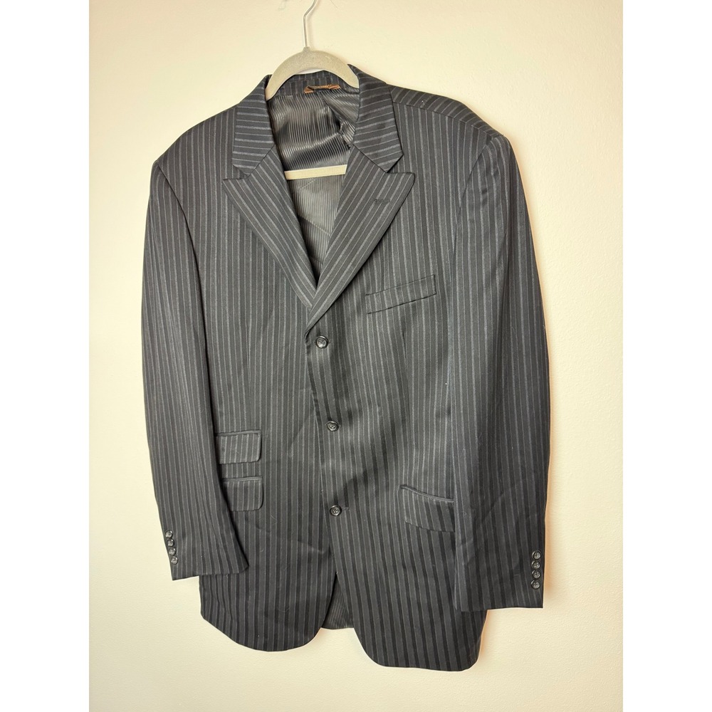 Caravelli Mens Black Pinstripe 3-Button Blazer Jacket Side Vents Size 42L